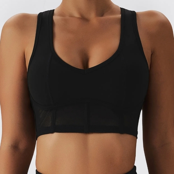 Corset Inspired Push-up Sports Bra with an Open Back Design-Jet Black - Picture 12 of 12
